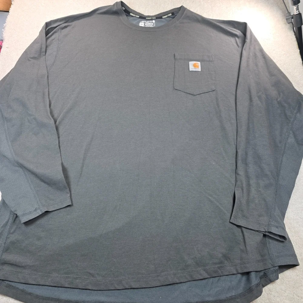 Carhartt T-Shirt Mens 3XL Gray Relaxed Fit Long Sleeve Crew Neck Logo Pocket Tee